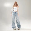 American retro low-waisted spicy girl loose wide-leg pants versatile spring and summer straight-leg jeans for women & long pants Specification image